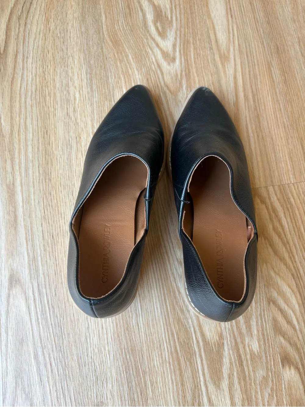 Cynthia Rowley Black Pointed Leather Slip-On Flats